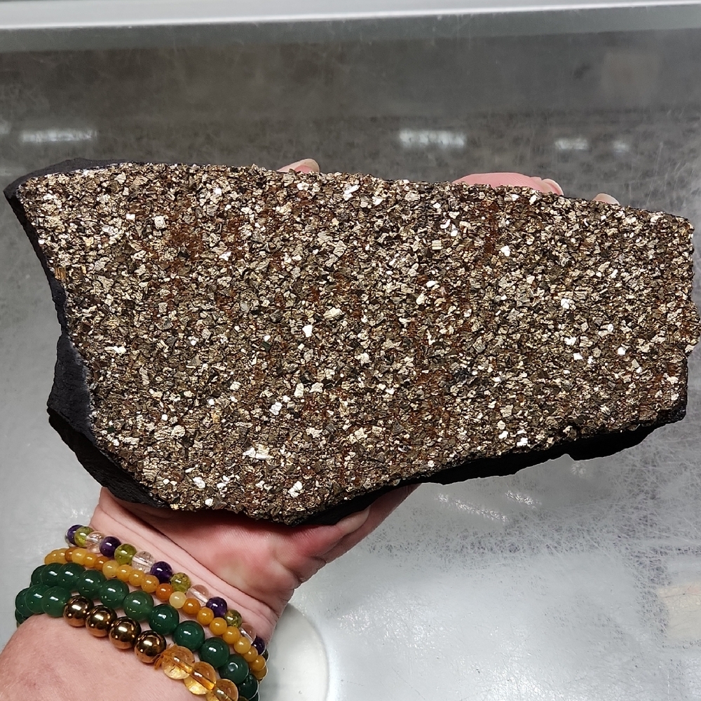 RARE find Out Of Brazil Pyrite On Shungite Geode Slice
